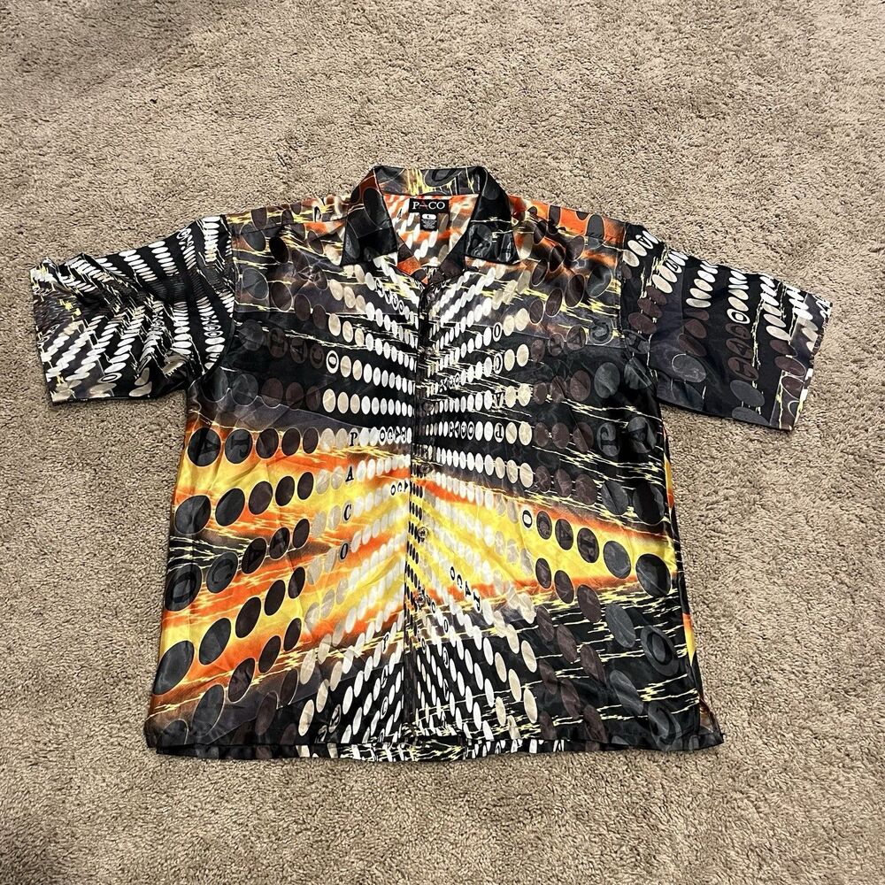 Vintage Y2K Paco Jeans Men’s Size Large Short Sleeve Button Front Satin Shiny
